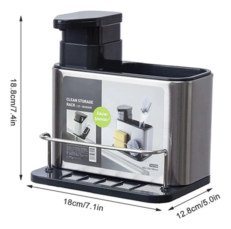 DISPENSADOR DE JABON Y PORTA ESPONJA PLATEADO PARA COCINA - 6
