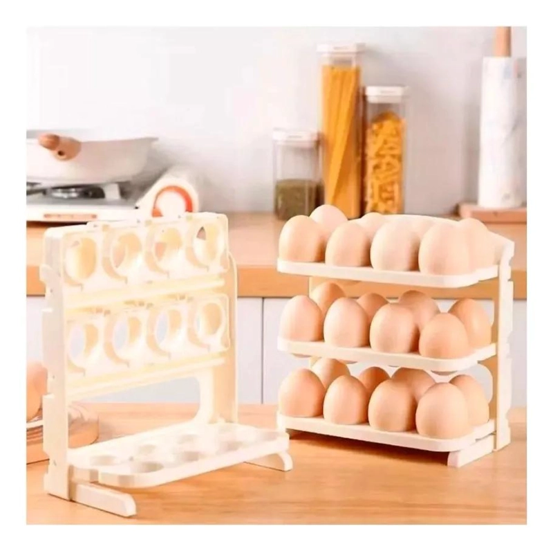 ORGANIZADOR PLEGABLE DE HUEVOS PARA COCINA CON 3 NIVELES - 4
