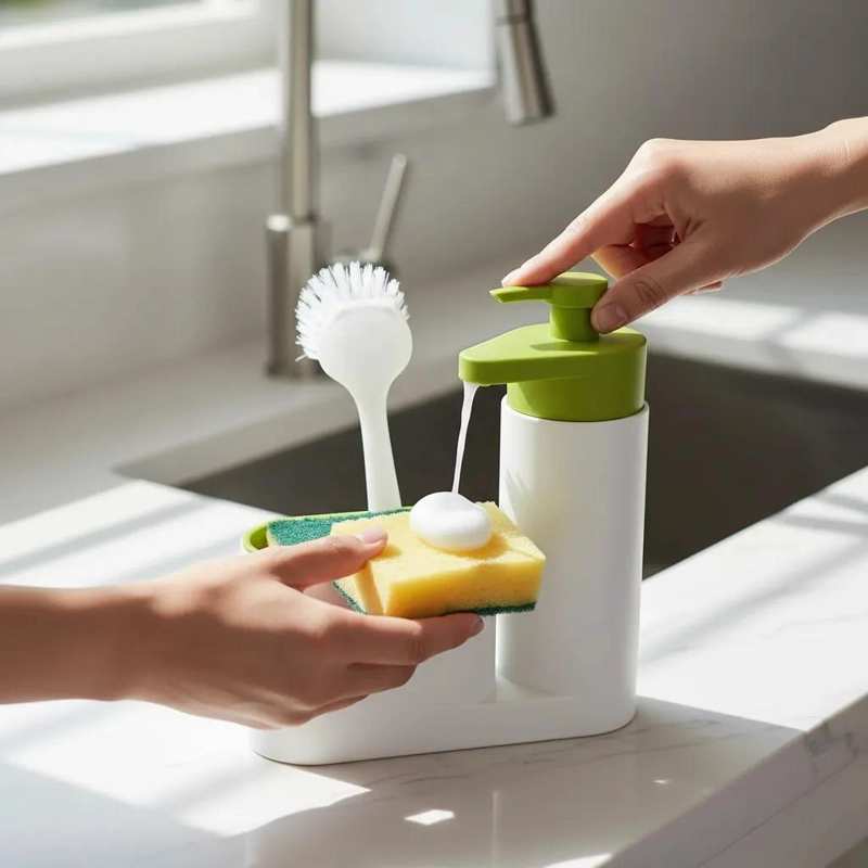 DISPENSADOR DE JABON Y PORTA ESPONJA PARA LAVAPLATOS - 2