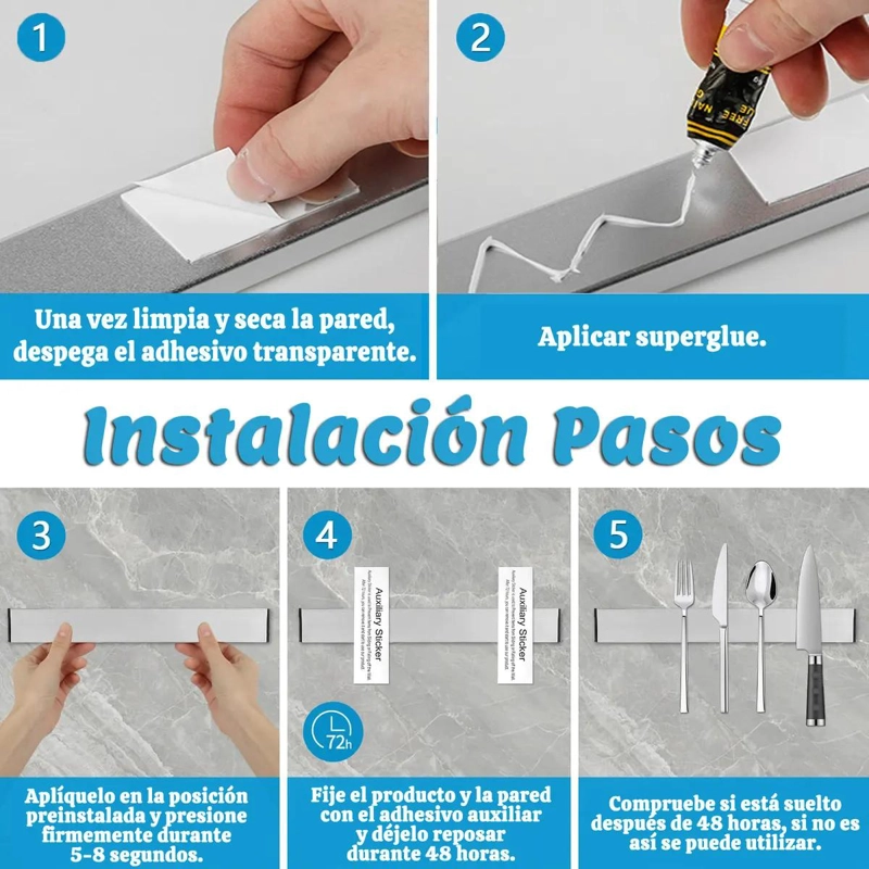 BARRA MAGNE TICA DE ACERO INOXIDABLE DE 40 CM PARA CUCHILLOS - 10
