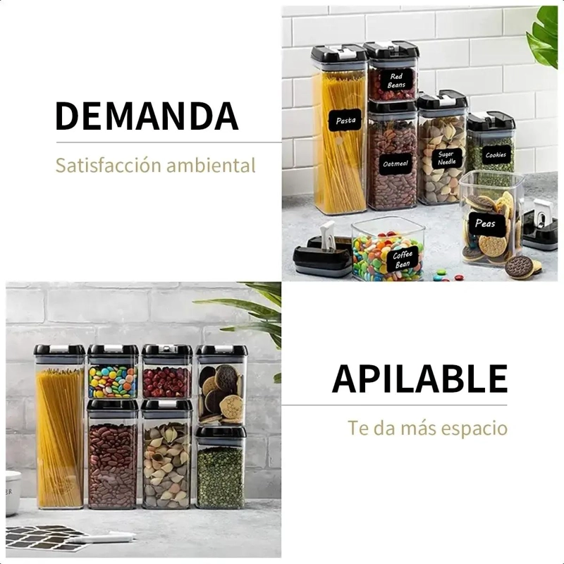 SET DE 7 CONTENEDORES HERME TICOS PARA ORGANIZAR COCINA - 9