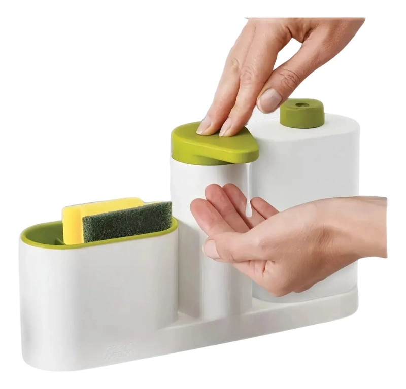 DISPENSADOR DE JABON Y SOPORTE PARA ESPONJA 3 EN 1 - 1