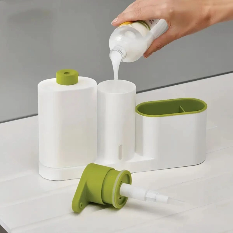 DISPENSADOR DE JABON Y SOPORTE PARA ESPONJA 3 EN 1 - 2