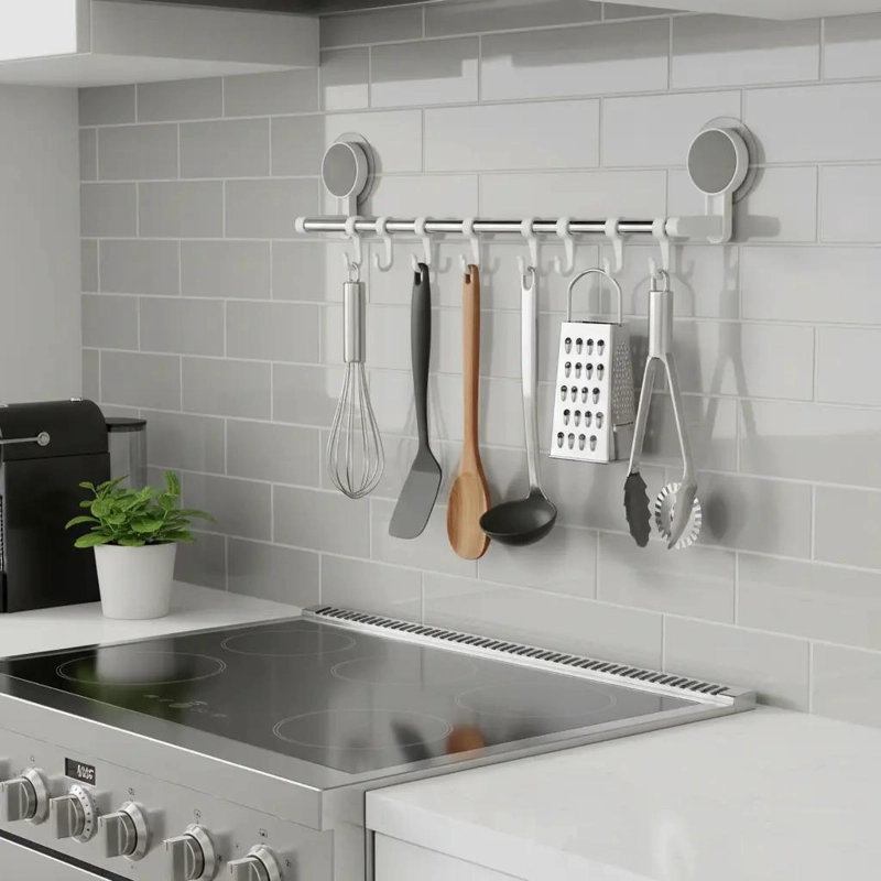 BARRA COLGADOR ORGANIZADOR PARA BAÑO Y COCINA CON GANCHOS - 2
