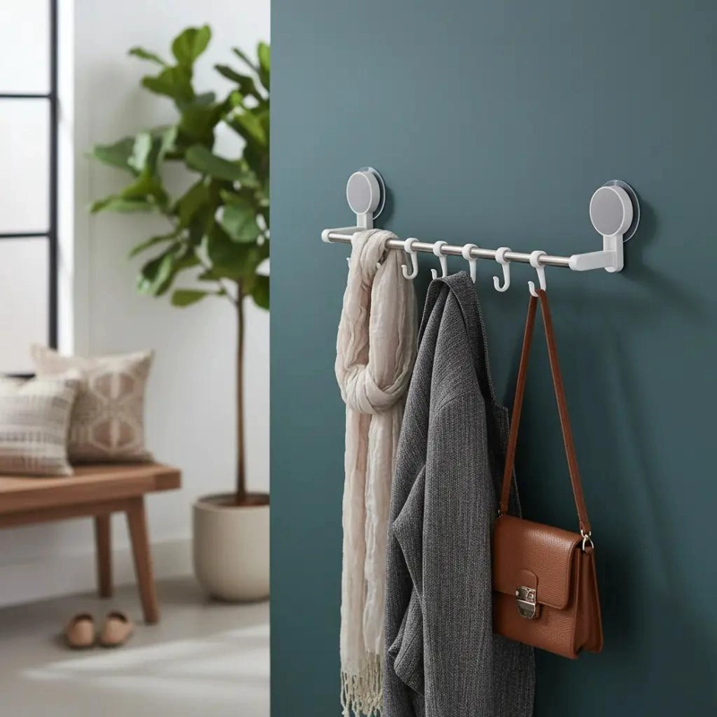 BARRA COLGADOR ORGANIZADOR PARA BAÑO Y COCINA CON GANCHOS - 3