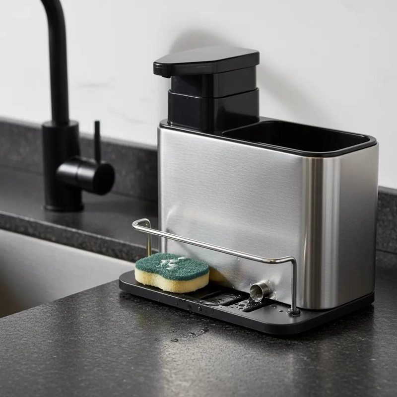 ORGANIZADOR DE LAVAPLATOS DE ACERO INOXIDABLE CON DISPENSADOR - 1
