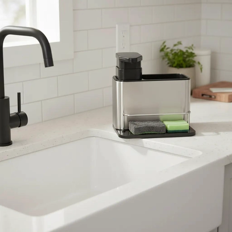 ORGANIZADOR DE LAVAPLATOS DE ACERO INOXIDABLE CON DISPENSADOR - 2