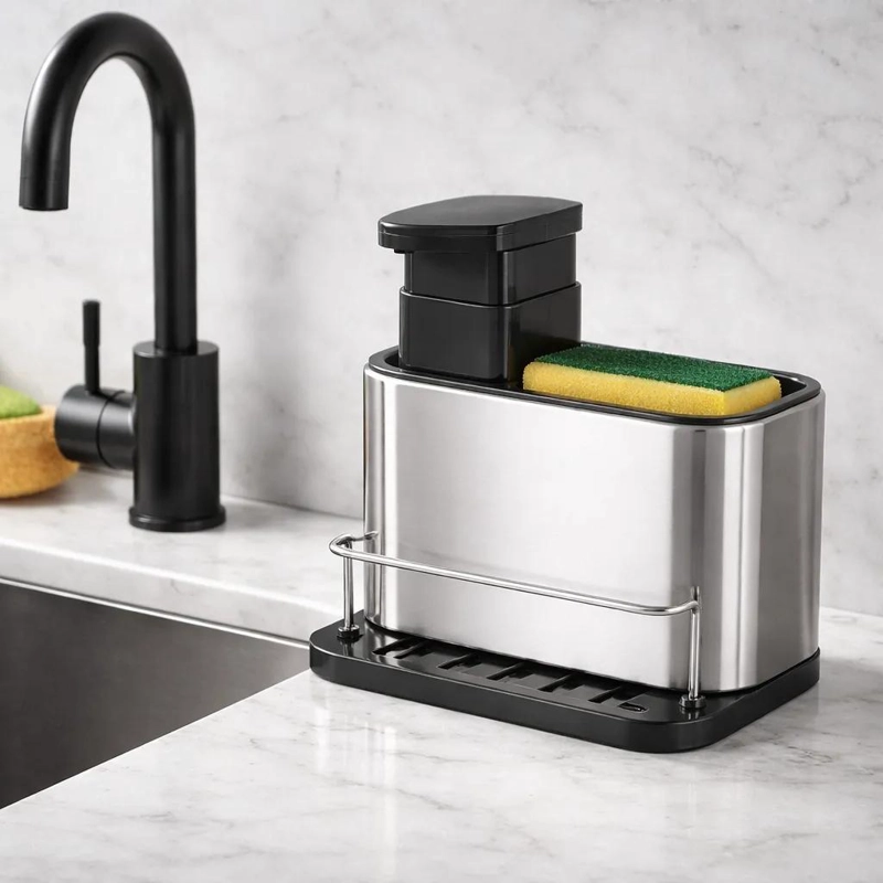 ORGANIZADOR DE LAVAPLATOS DE ACERO INOXIDABLE CON DISPENSADOR - 3