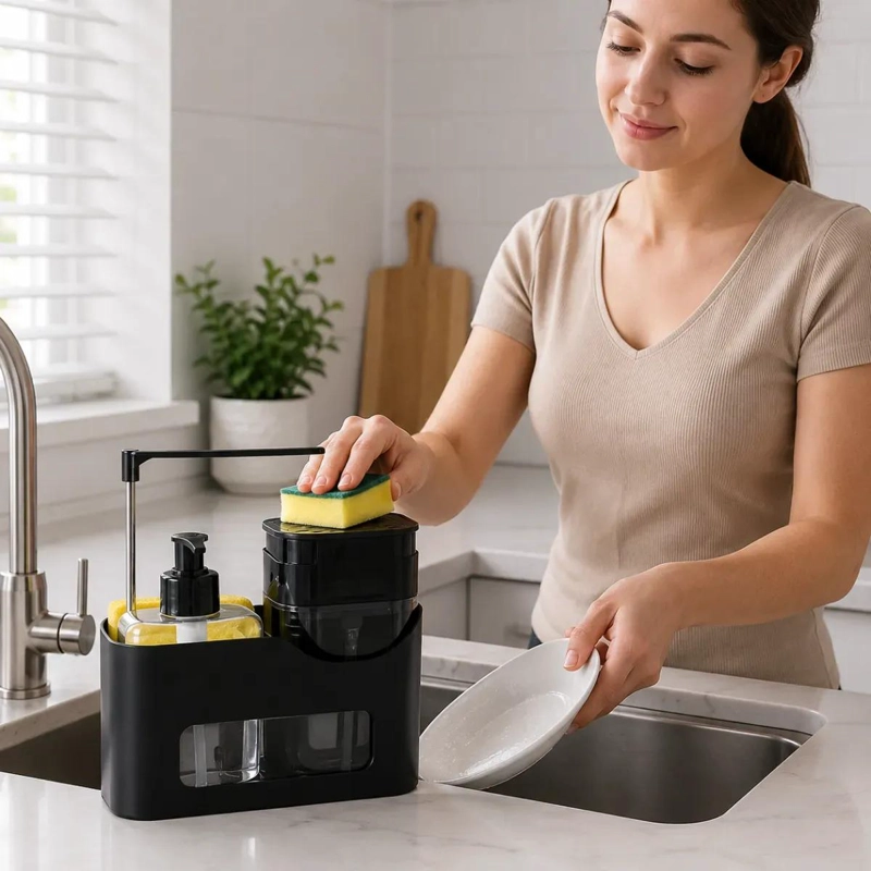 ORGANIZADOR DE COCINA CON DISPENSADOR Y PORTA ESPONJA - 2