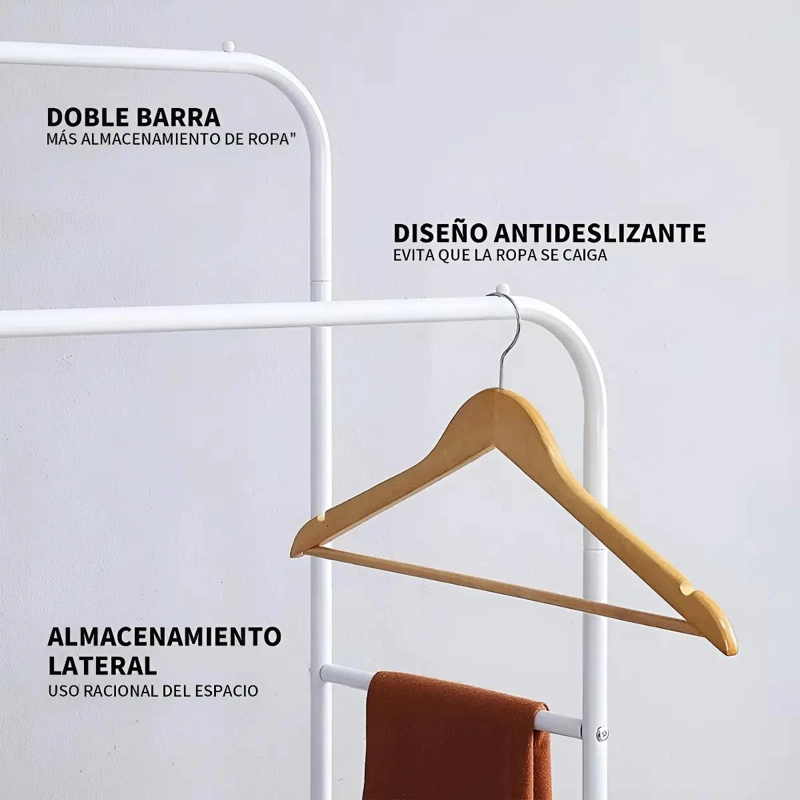 PERCHERO COLGADOR DE ROPA DE ACERO INOXIDABLE CON ESTANTES - 4