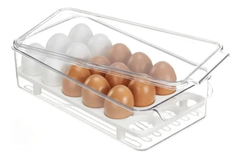 CONTENEDOR ORGANIZADOR TRANSPARENTE PARA 18 HUEVOS - 1