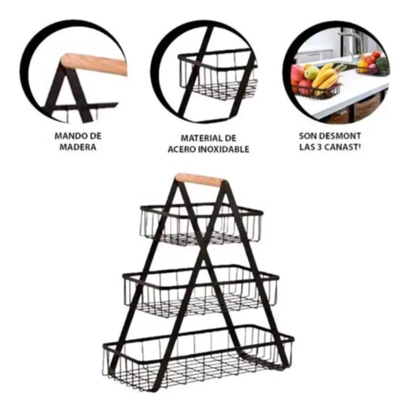 CESTA MULTIUSO METALICA DE TRES NIVELES PARA ALMACENAMIENTO - 5