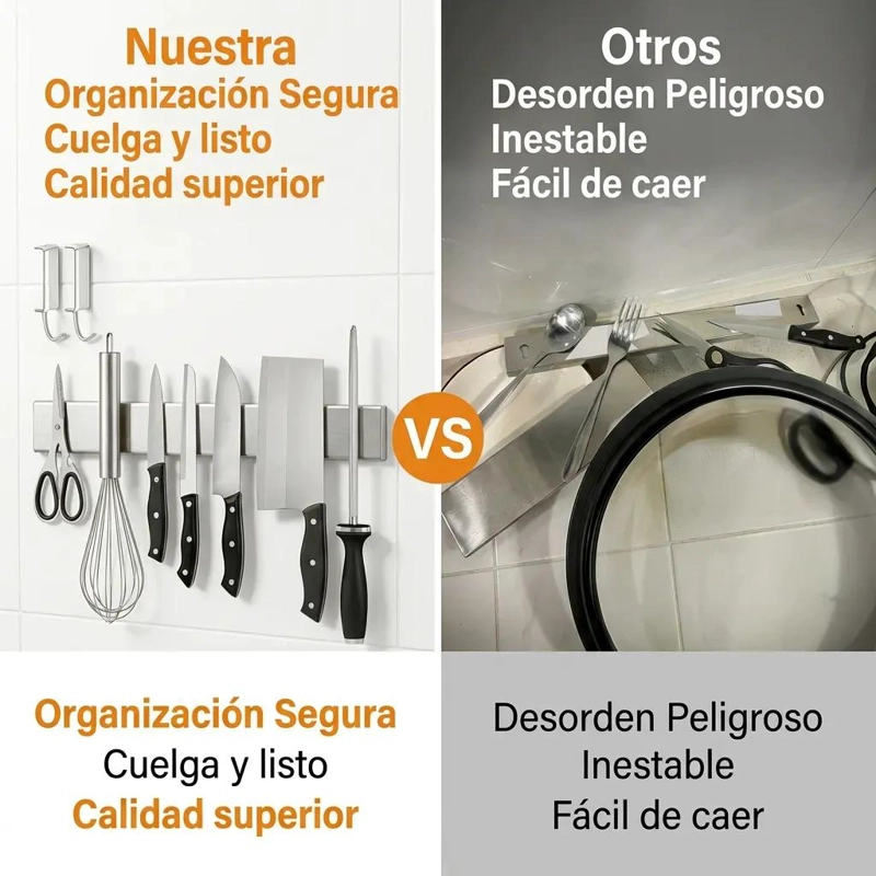BARRA MAGNE TICA DE 40CM PARA CUCHILLOS Y HERRAMIENTAS DE COCINA - 2