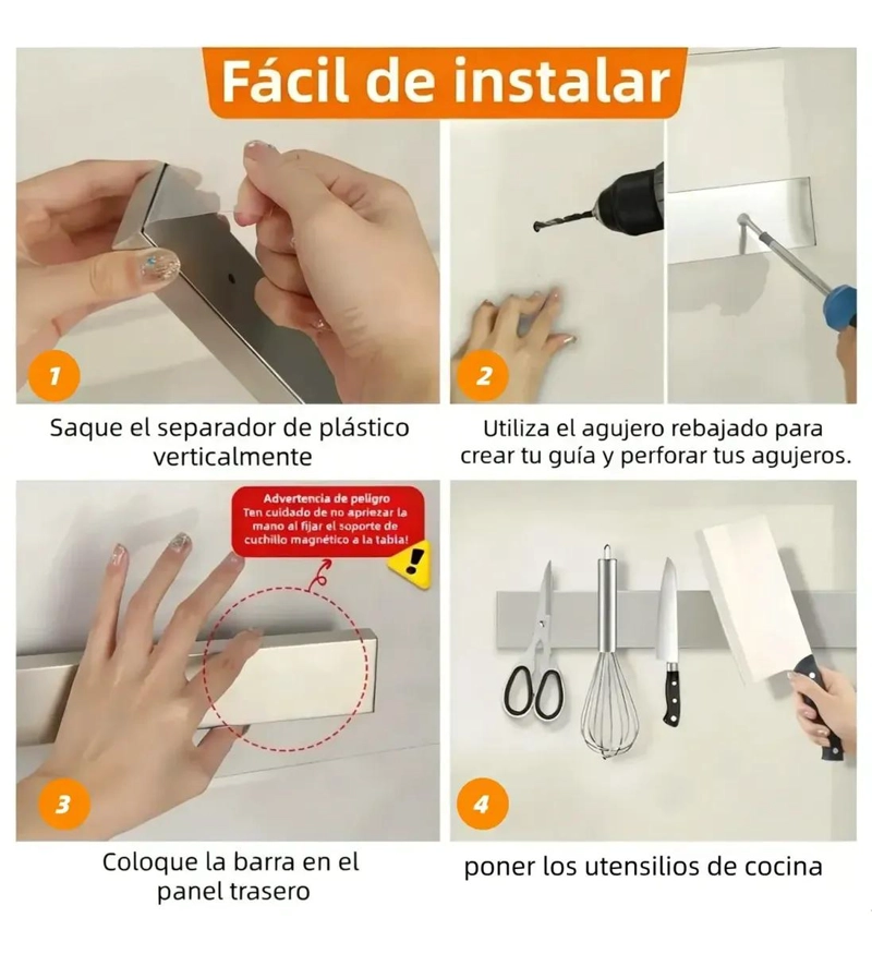 BARRA MAGNE TICA DE 40CM PARA CUCHILLOS Y HERRAMIENTAS DE COCINA - 9