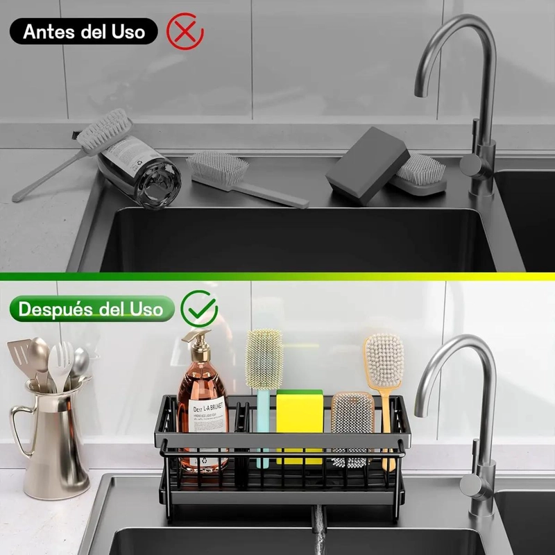 ORGANIZADOR DE ESPONJAS CON DRENAJE Y COMPARTIMENTOS PARA COCINA - 2