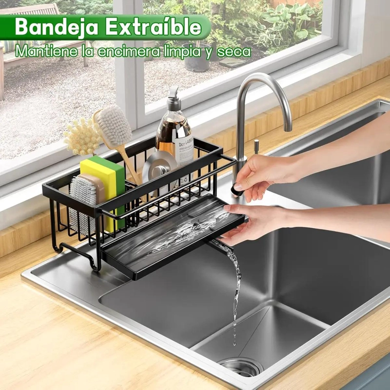 ORGANIZADOR DE ESPONJAS CON DRENAJE Y COMPARTIMENTOS PARA COCINA - 6