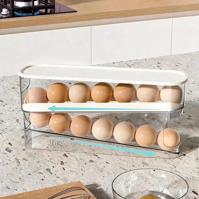 ORGANIZADOR DE HUEVOS DESLIZANTE DOBLE NIVEL CON TAPA - 1