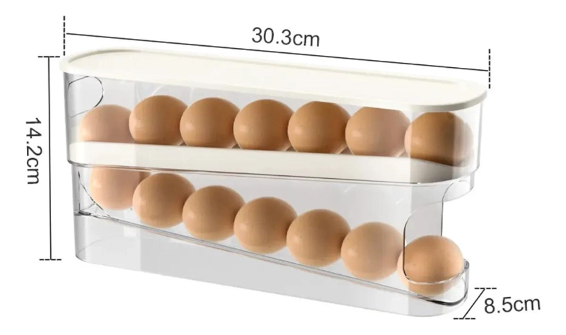 ORGANIZADOR DE HUEVOS DESLIZANTE DOBLE NIVEL CON TAPA - 2