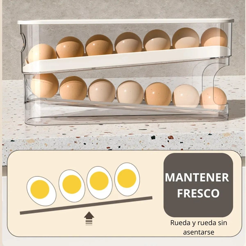 ORGANIZADOR DE HUEVOS DESLIZANTE DOBLE NIVEL CON TAPA - 6