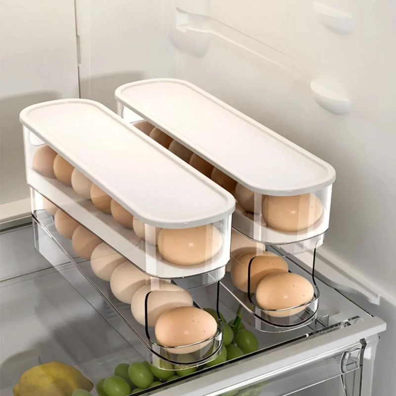 ORGANIZADOR DE HUEVOS DESLIZANTE DOBLE NIVEL CON TAPA - 7
