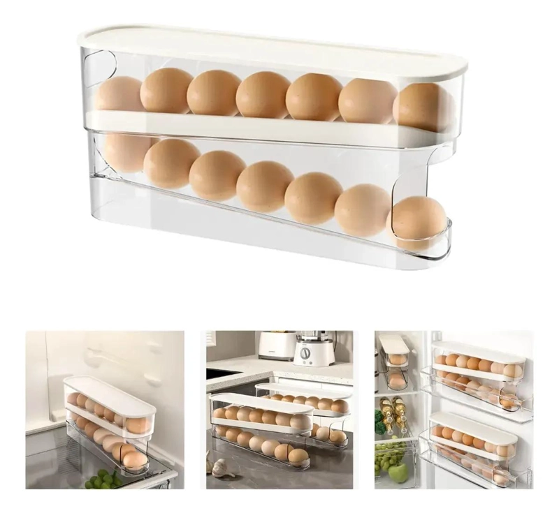 ORGANIZADOR DE HUEVOS DESLIZANTE DOBLE NIVEL CON TAPA - 8
