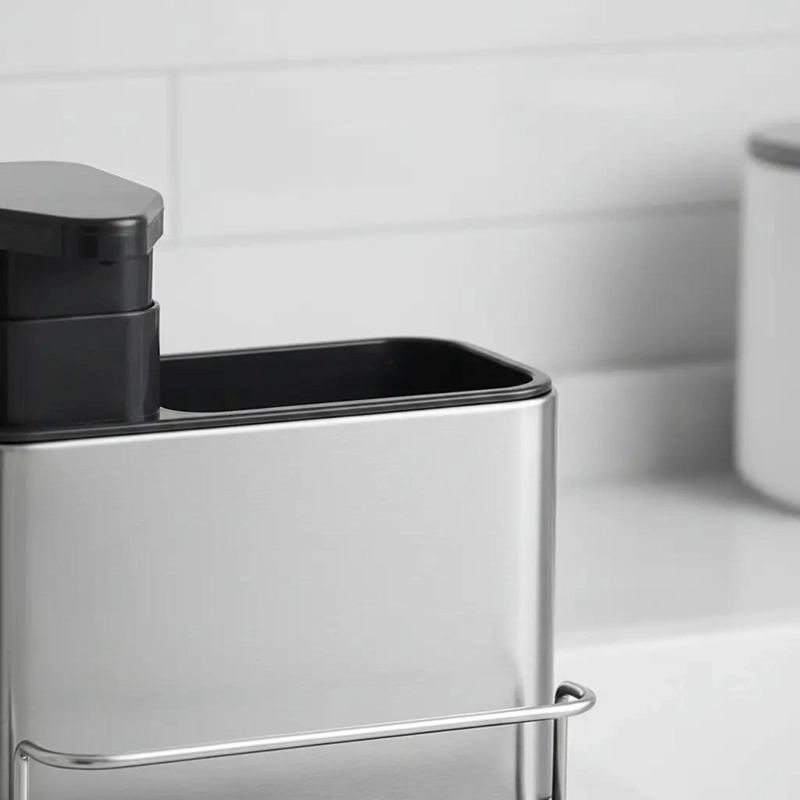 ORGANIZADOR DE FREGADERO CON DISPENSADOR DE JABON Y PORTA ESPONJA - 10