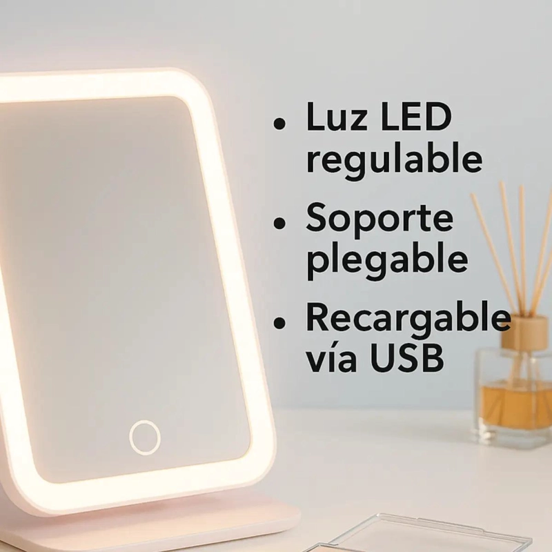 ESPEJO DE MAQUILLAJE LED PLEGABLE CON LUZ REGULABLE - 2