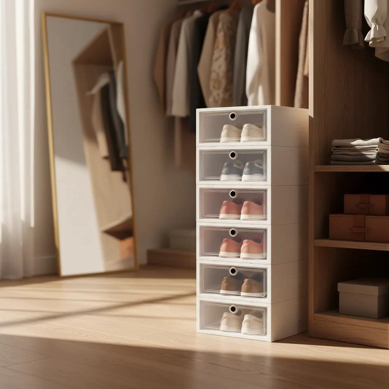 PACK DE 6 ORGANIZADORES APILABLES PARA CALZADO EN COLOR BLANCO - 1