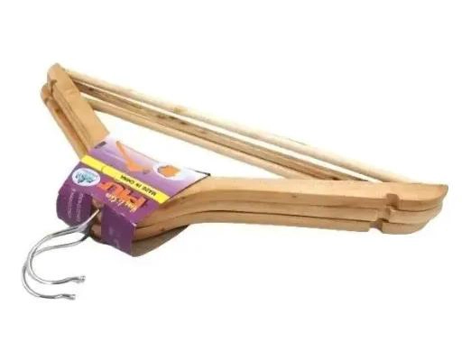 GANCHO COLGADOR DE ROPA DE MADERA SET DE 3 PIEZAS 40CM - 1