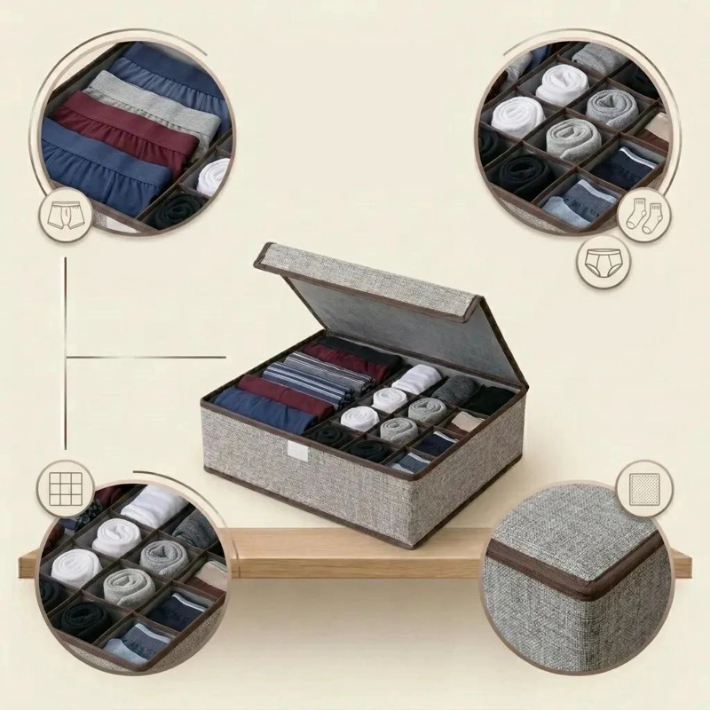 CAJA ORGANIZADORA PARA ROPA INTERIOR Y CALCETINES GRIS - 4