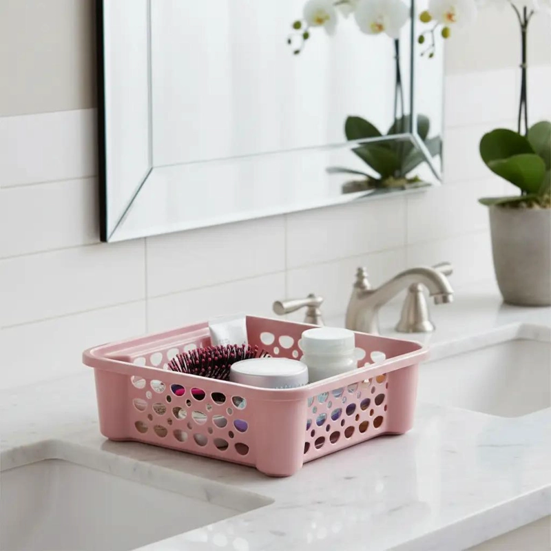 CESTAS ORGANIZADORAS APILABLES DE PLASTICO ROSA 1,6 LITROS - 1