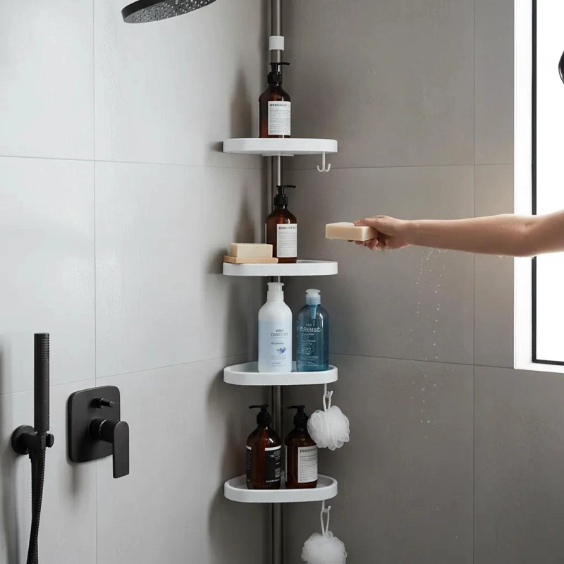 ESTANTE ESQUINERO TELESCOPICO PARA BAÑO CON 4 REPISAS - 1