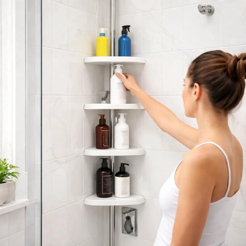 ESTANTE ESQUINERO TELESCOPICO PARA BAÑO CON 4 REPISAS - 4
