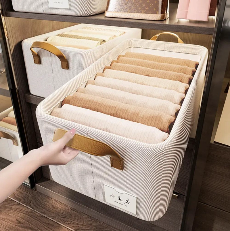 CAJA ORGANIZADORA PLEGABLE BEIGE PARA ALMACENAMIENTO DE ROPA - 2
