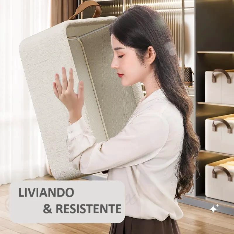 CAJA ORGANIZADORA PLEGABLE BEIGE PARA ALMACENAMIENTO DE ROPA - 3