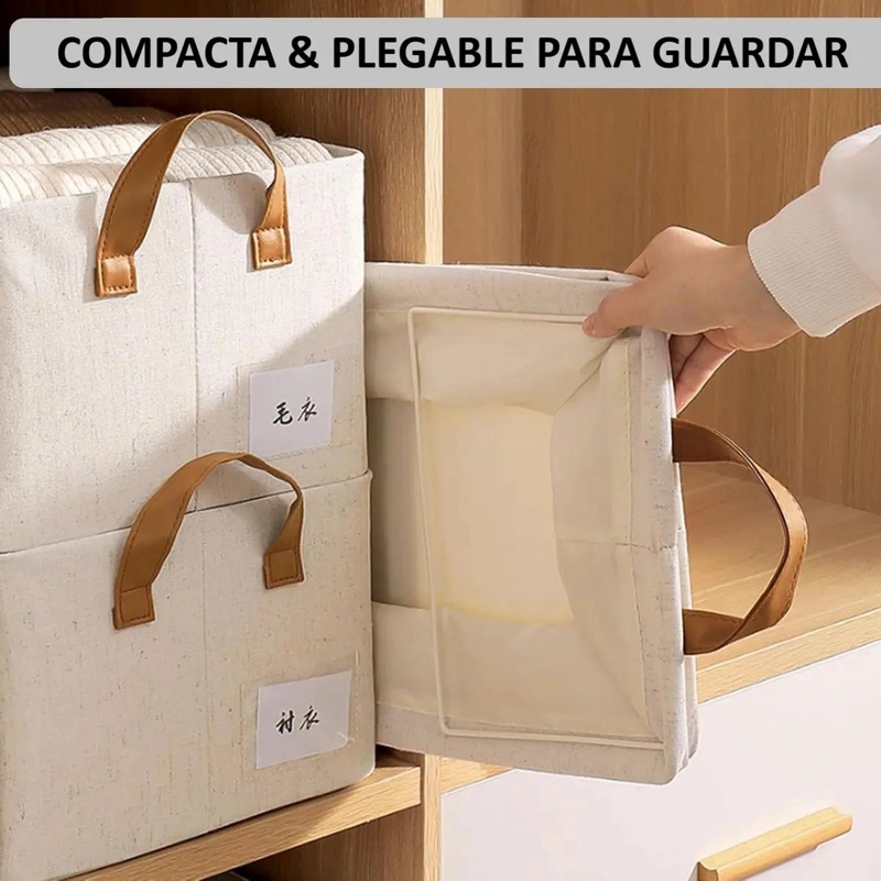 CAJA ORGANIZADORA PLEGABLE BEIGE PARA ALMACENAMIENTO DE ROPA - 4