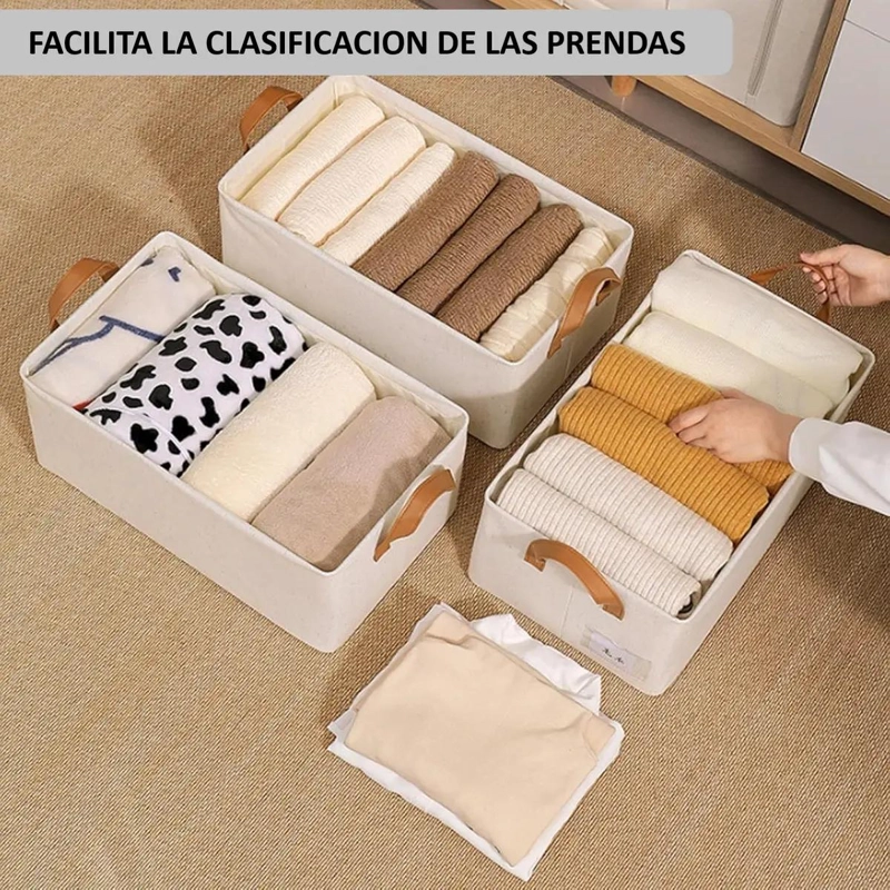 CAJA ORGANIZADORA PLEGABLE BEIGE PARA ALMACENAMIENTO DE ROPA - 5