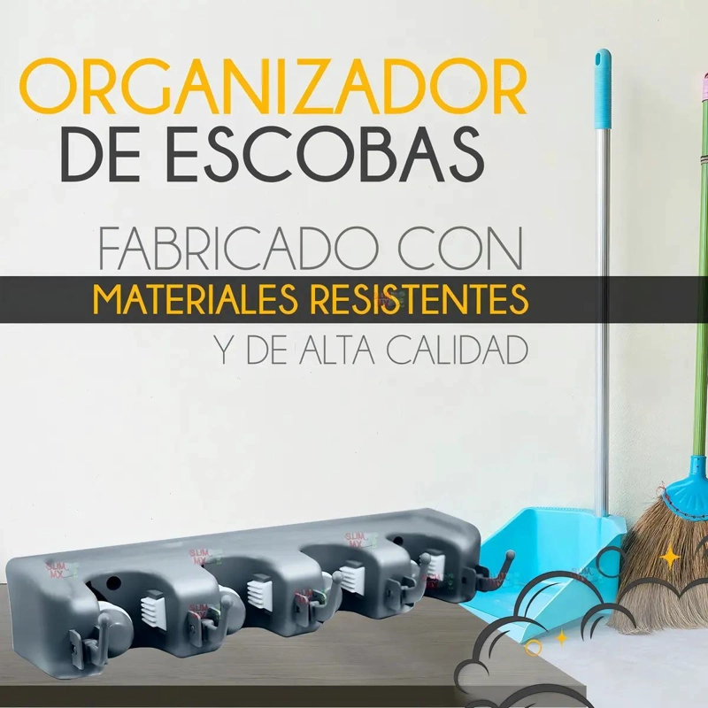 ORGANIZADOR DE ESCOBAS Y TRAPEADORES CON GANCHOS - 1