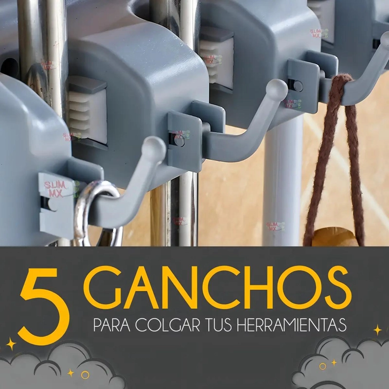 ORGANIZADOR DE ESCOBAS Y TRAPEADORES CON GANCHOS - 4