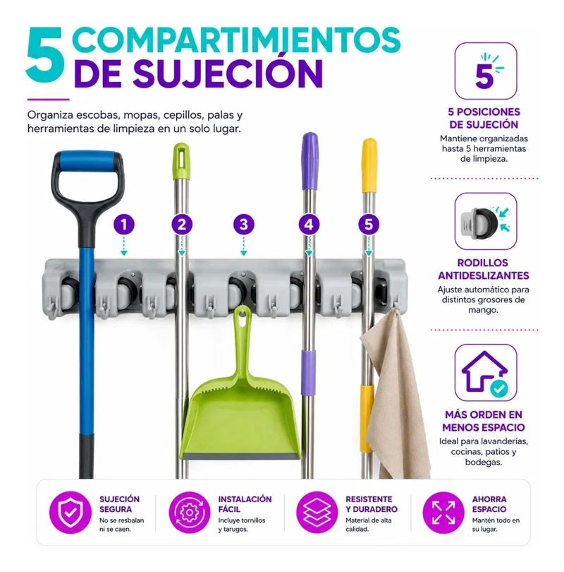 ORGANIZADOR DE PARED PARA ESCOBAS Y HERRAMIENTAS DE LIMPIEZA - 2