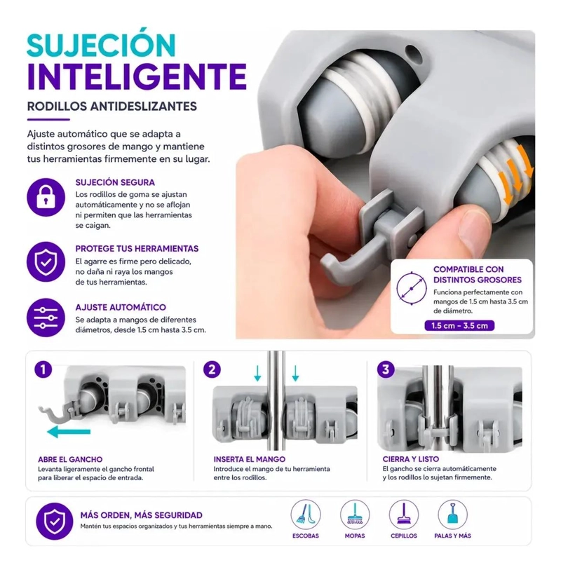 ORGANIZADOR DE PARED PARA ESCOBAS Y HERRAMIENTAS DE LIMPIEZA - 6