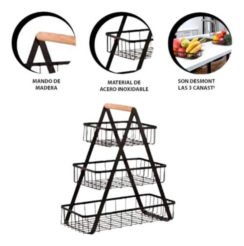 CESTA MULTIUSO METALICA DE TRES NIVELES PARA ALMACENAMIENTO - 5