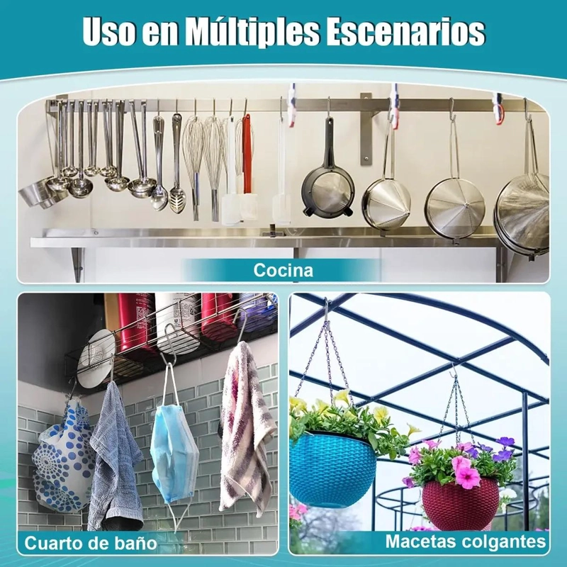 PAQUETE DE 10 GANCHOS EN FORMA DE S DE ACERO INOXIDABLE DE 9 CM - 2