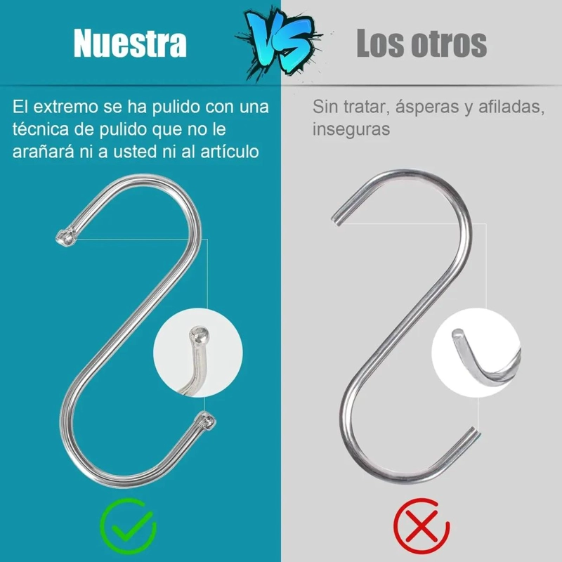 PAQUETE DE 10 GANCHOS EN FORMA DE S DE ACERO INOXIDABLE DE 9 CM - 5