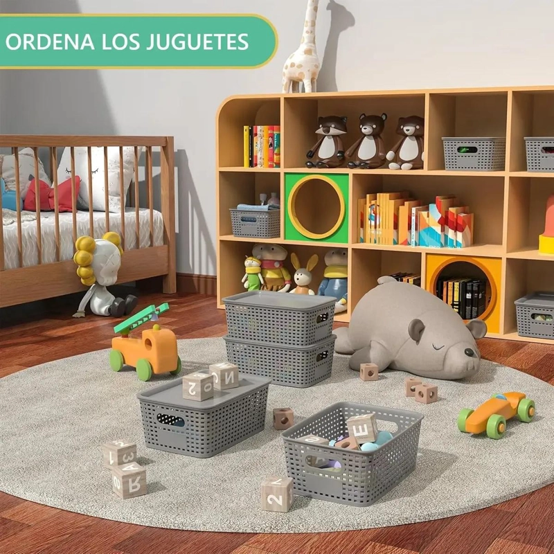 CAJA ORGANIZADORA DE RATAN 6 LITROS COLOR GRIS PARA EL HOGAR - 4