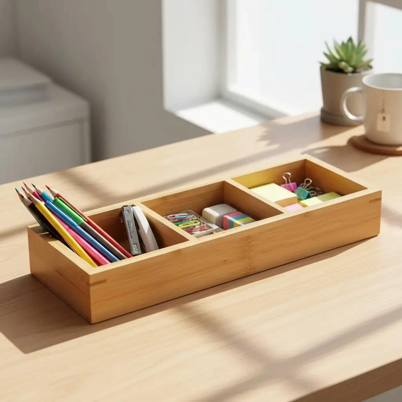 CAJA ORGANIZADORA DE MADERA CON 3 COMPARTIMIENTOS - 1