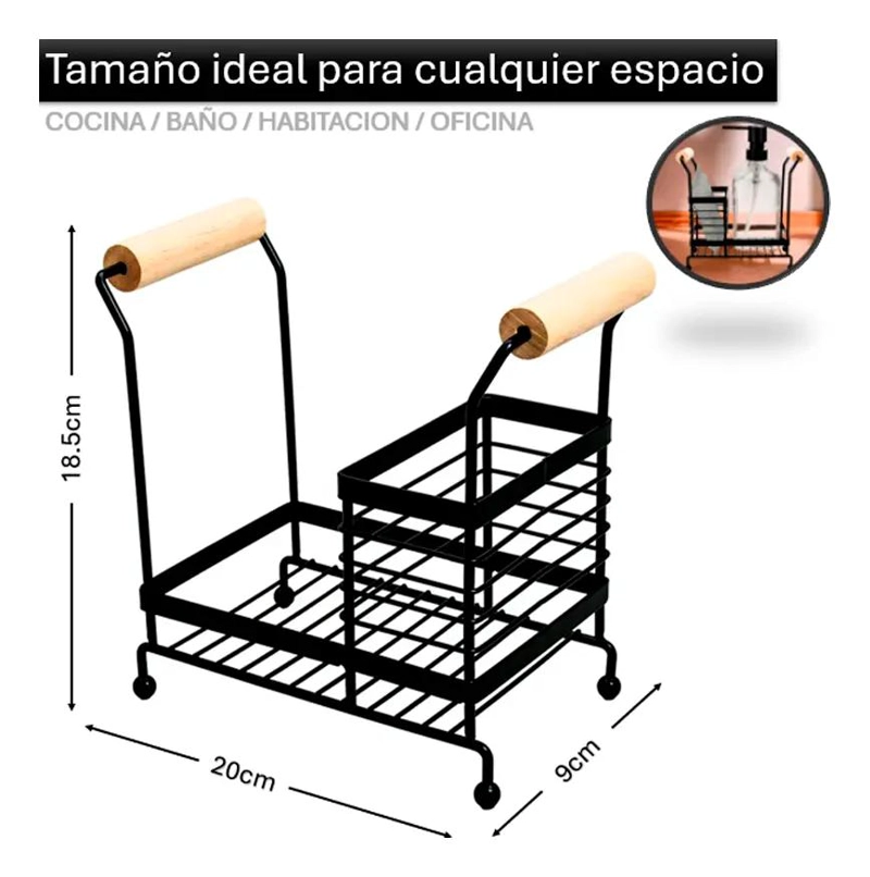 ORGANIZADOR DE COCINA PORTA ESPONJA Y JABON CON BASE DE MADERA - 2