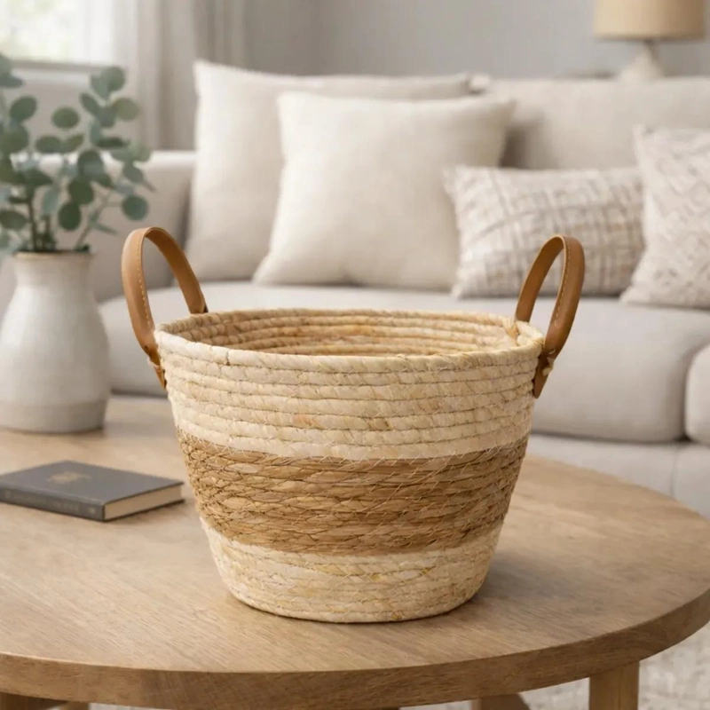 CESTA DE YUTE BEIGE PARA ALMACENAMIENTO Y ORGANIZACION - 2