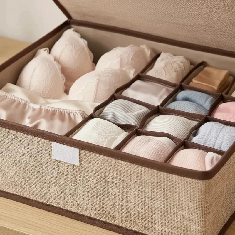CAJA ORGANIZADORA PARA ROPA INTERIOR FEMENINA CON DIVISIONES BEIGE - 7