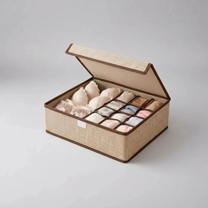 CAJA ORGANIZADORA PARA ROPA INTERIOR FEMENINA CON DIVISIONES BEIGE - 8